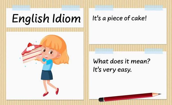 English Idiom Piece Cake Template Illustration — стоковый вектор