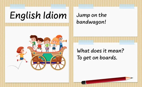 English Idiom Jump Bandwagon Template Illusztráció — Stock Vector