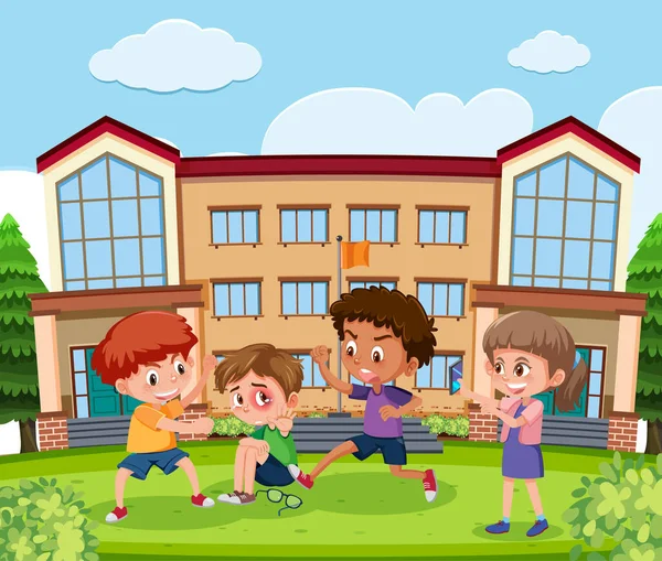 stock vector Scene with kid bullying their friend at school illustration