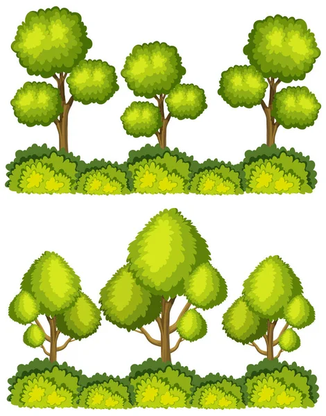 Große Grüne Bäume Auf Weißem Hintergrund Illustration — Stockvektor