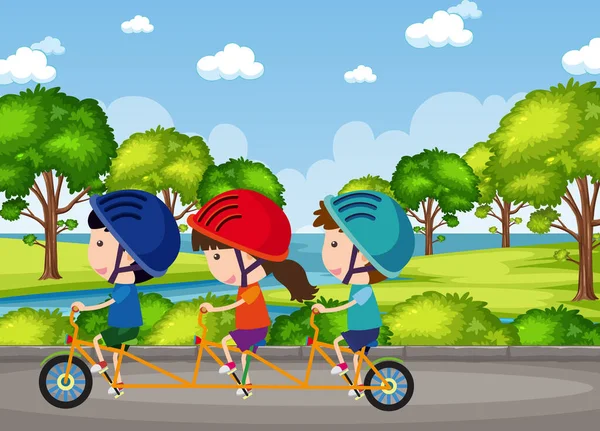 Hintergrundszene Mit Kindern Die Park Fahrrad Fahren Illustration — Stockvektor