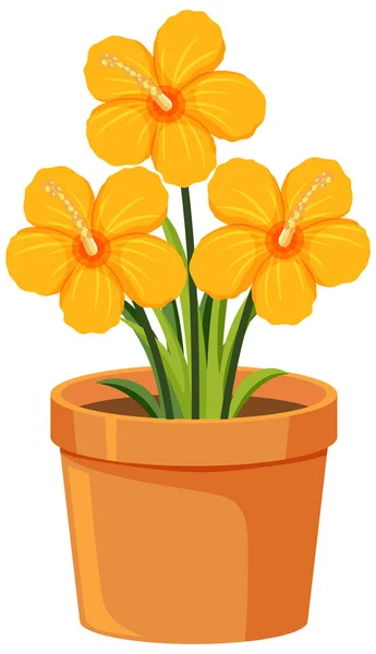 白い背景イラストの土鍋の黄色の花 — ストックベクタ