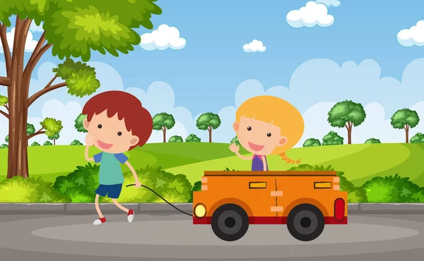 Escena Fondo Con Niños Jugando Ilustración Del Parque — Vector de stock