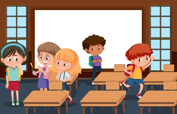 Sınıftaki Arkadaşlarına Kabadayılık Taslayan Bir Çocuk Sahnesi — Stok Vektör