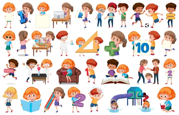 Set Van Kinderen Cartoon Karakter Illustratie — Stockvector