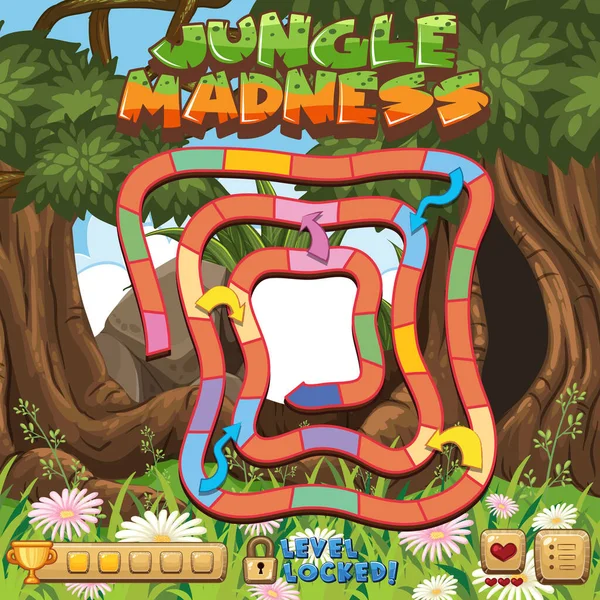 Jungle Galenskap Styrelse Spel Mall Illustration — Stock vektor