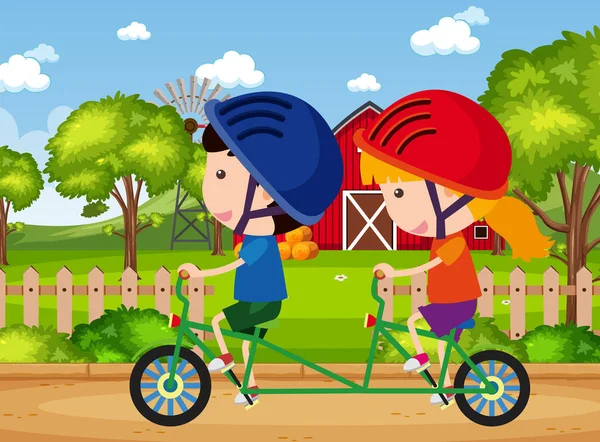 Cena Fundo Com Crianças Andando Bicicleta Parque Ilustração — Vetor de Stock