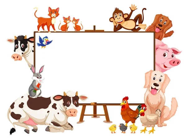 Farm Állatok Rajzfilm Karakter Üres Banner Fehér Háttér Illusztráció — Stock Vector