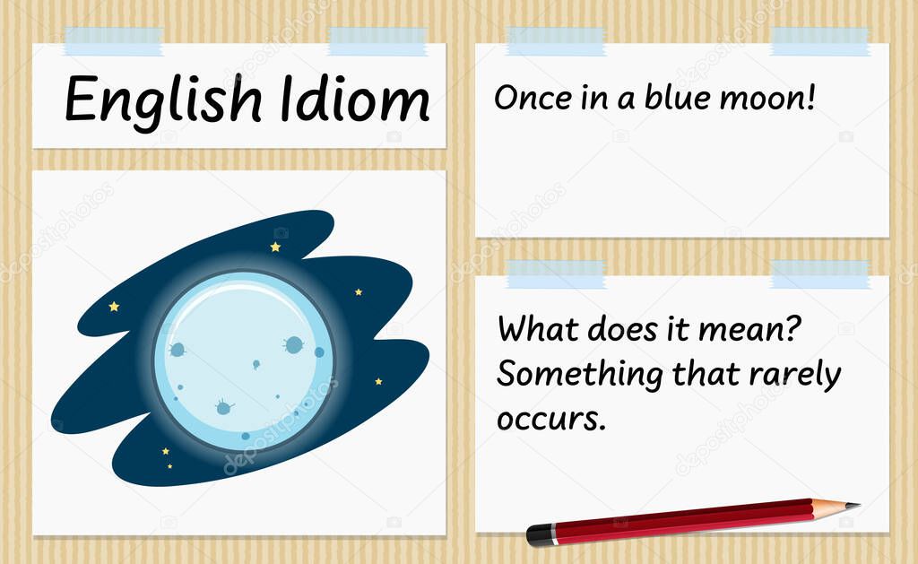 English idiom once in a blue moon template illustration
