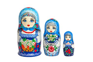 Üç geleneksel Rusça matryoshka bebekler