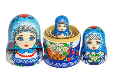 Üç geleneksel Rusça matryoshka bebekler