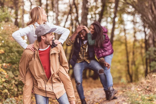 Mutlu arkadaşlar eğlenmeye ormanda