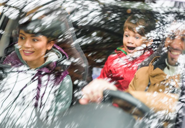Happy family travelling by car — Stock Photo, Image
