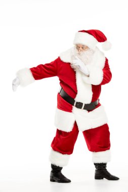 Noel Baba kılığında ve el hareketi