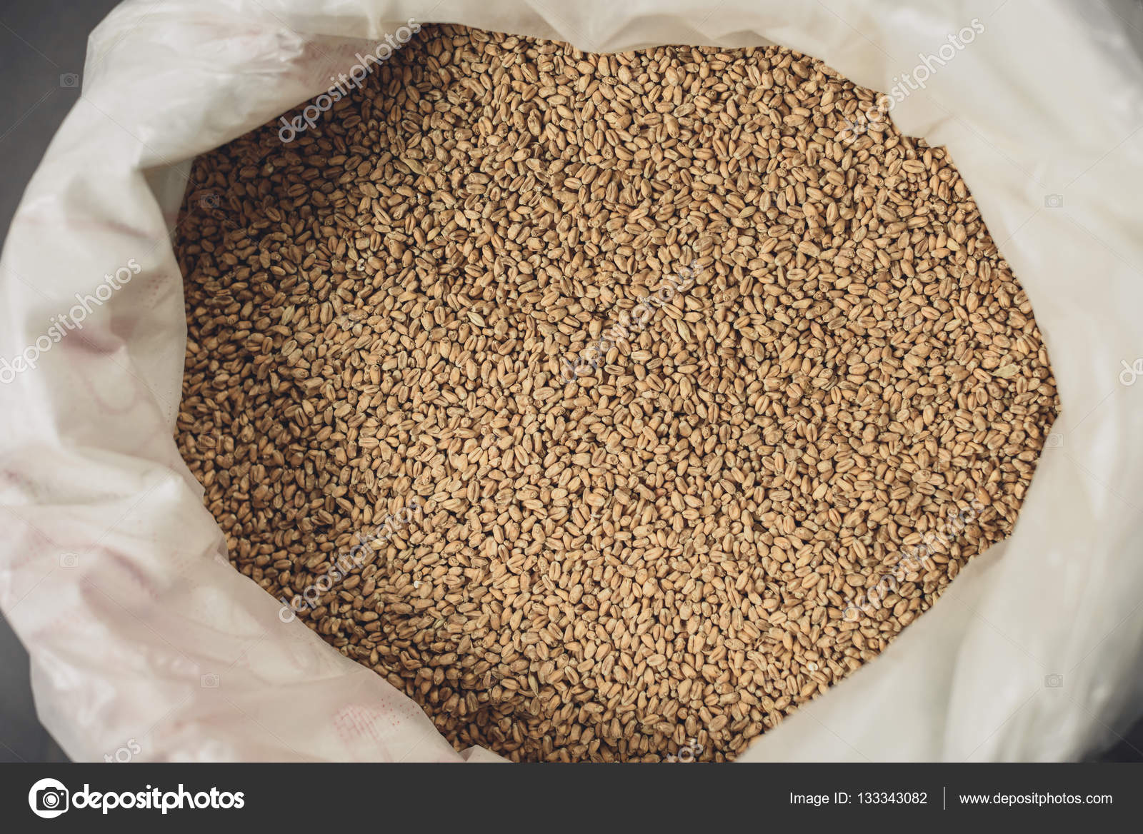 Barley in bag at brewery — Stock Photo © ArturVerkhovetskiy #133343082