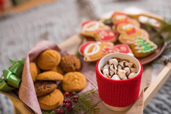 Christmas cookies and hot chocolate — Stock Photo, Image