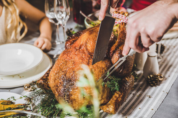 Man carving roasted turkey 