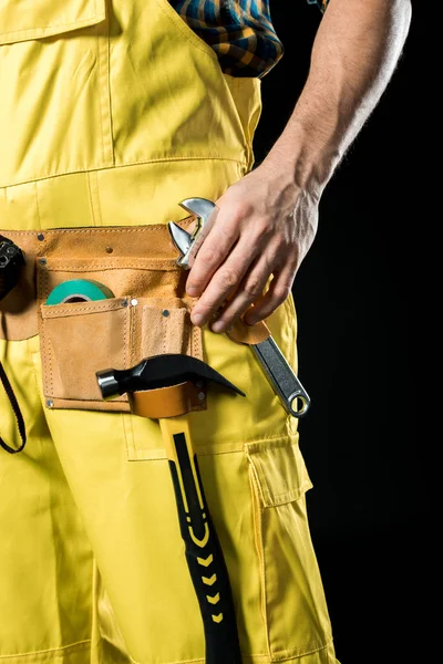 Workman in tool belt — Stock Photo, Image