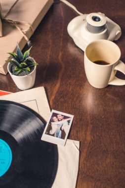 Vynil record and instant photo clipart
