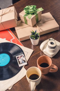 Vynil record and instant photo clipart