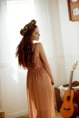 Young woman in boho style  clipart