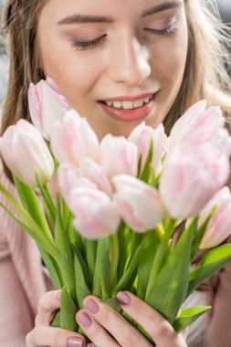 Woman with fresh flowers  clipart