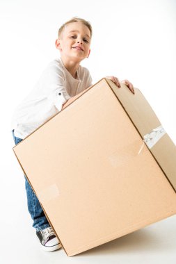 Boy with cardboard box clipart