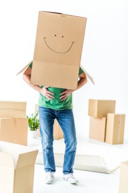 Man with cardboard box clipart