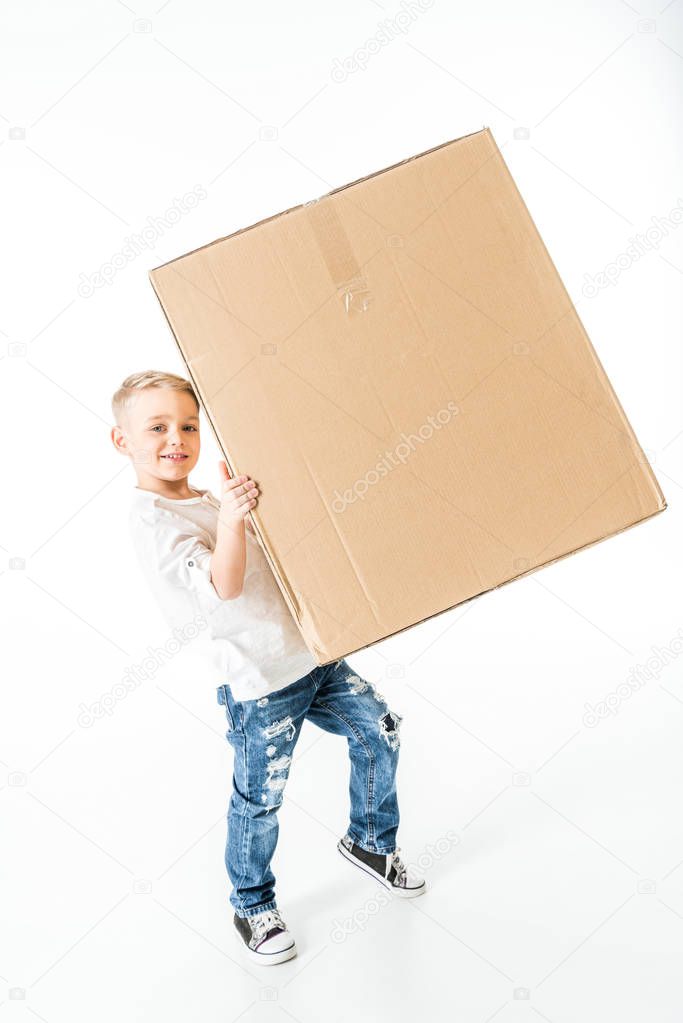 Boy with cardboard box 