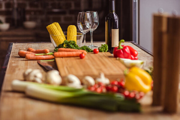 Fresh vegetables and wine