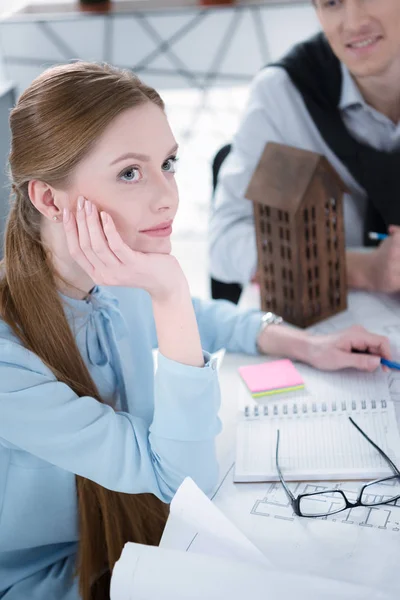 Pensive young businesswoman — Stock Photo, Image