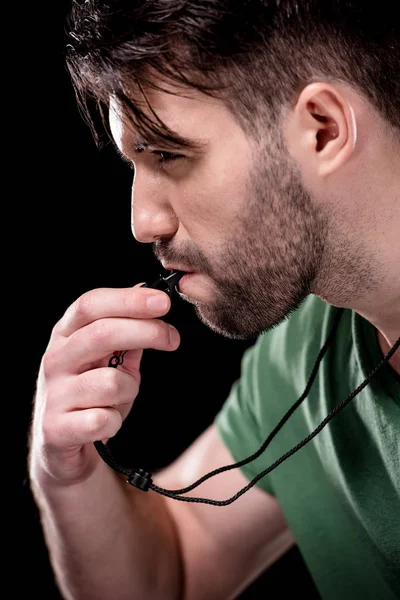 Man with sport whistle — Stock Photo, Image