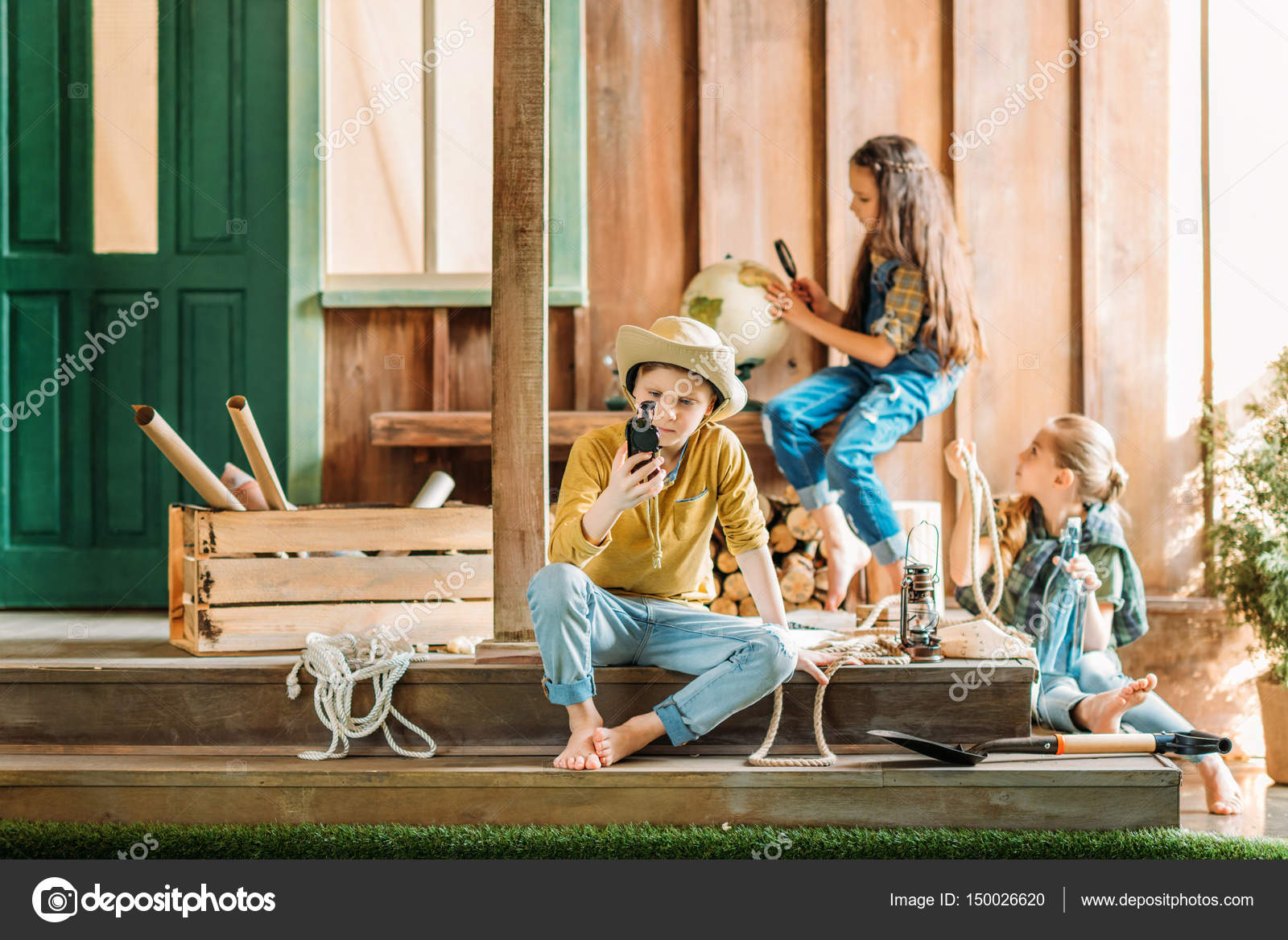 playing on the porch