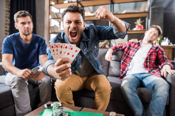 Triumphing man with street flash