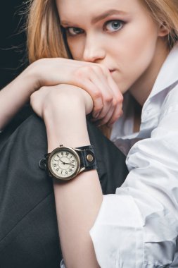 girl with vintage watch on hand clipart