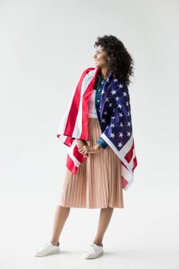 woman cowered with american flag clipart
