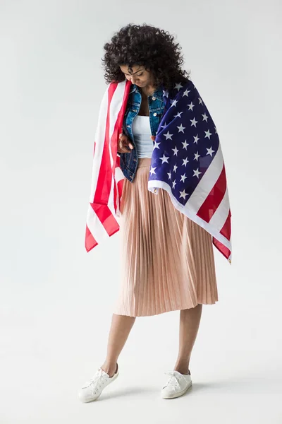 Woman cowered with american flag — Stock Photo, Image