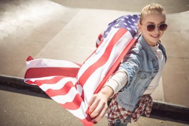 Girl with american flag  clipart