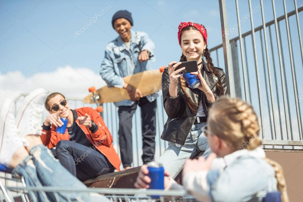 Teenagers group having fun 