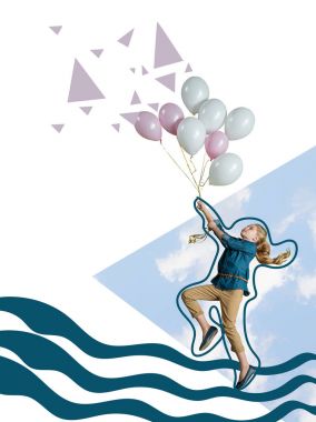 hava balonları ile uçan kız