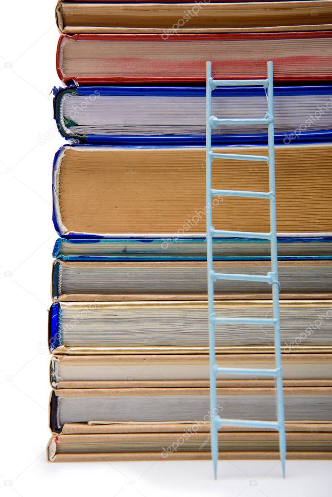 stack of books with ladder