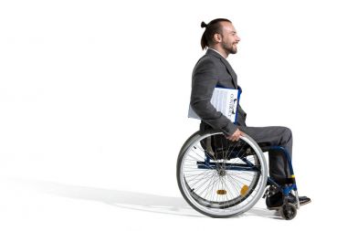 işadamı Pano sözleşme ile tutarak tekerlekli sandalyede