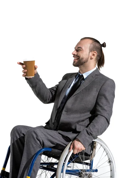 Engelli işadamı kahve ile gitmek — Stok fotoğraf
