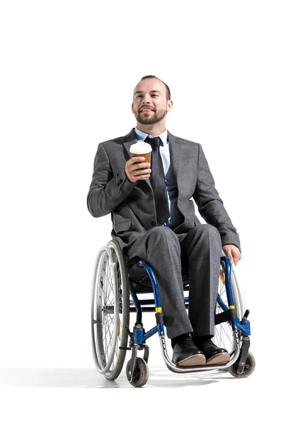 Niepełnosprawnych biznesmen z kawy, aby przejść — Zdjęcie stockowe