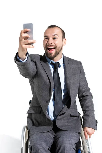 Obchodník při selfie — Stock fotografie