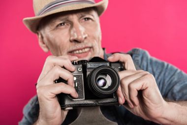 man with retro photo camera clipart