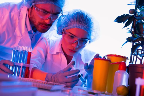 Οι επιστήμονες κατά τη διάρκεια της εργασίας στο εργαστήριο — Φωτογραφία Αρχείου
