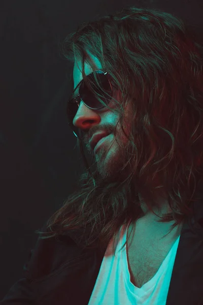 Long haired caucasian man in sunglasses — Stock Photo, Image