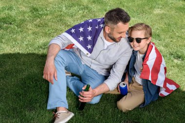 father and son with american flag clipart