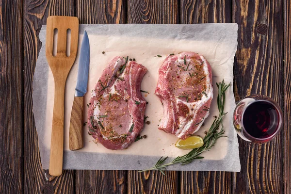 Raw meat on table 